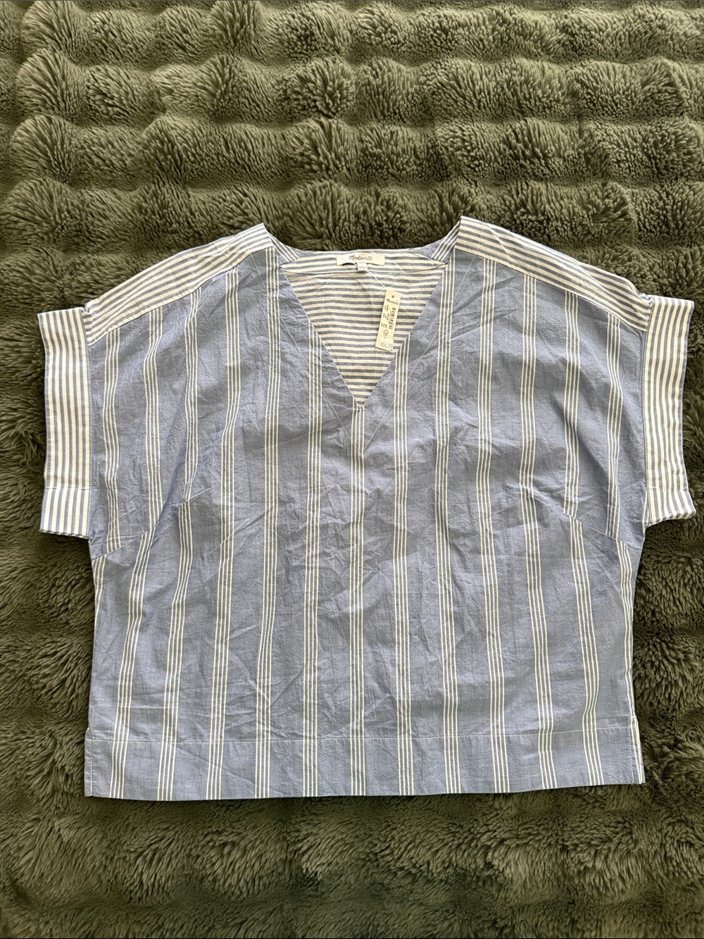 Crinkle Cotton Boxy Top - Blue & White